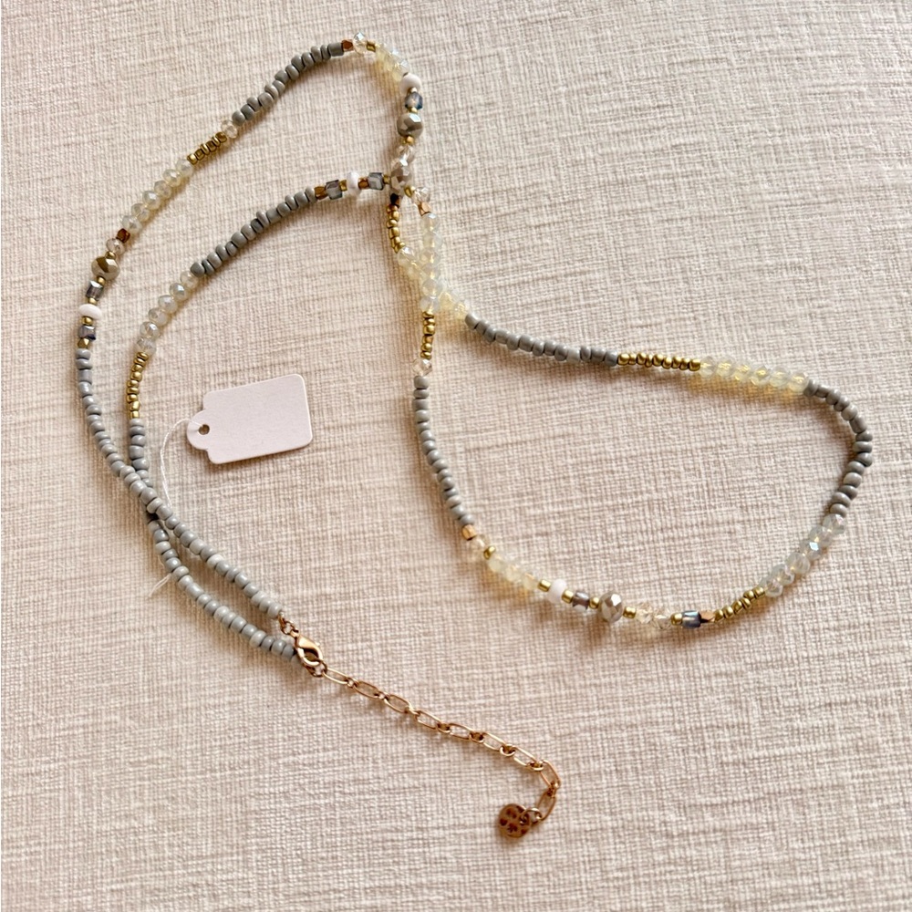 NEW Gray Gold and White Beaded 36”Necklace